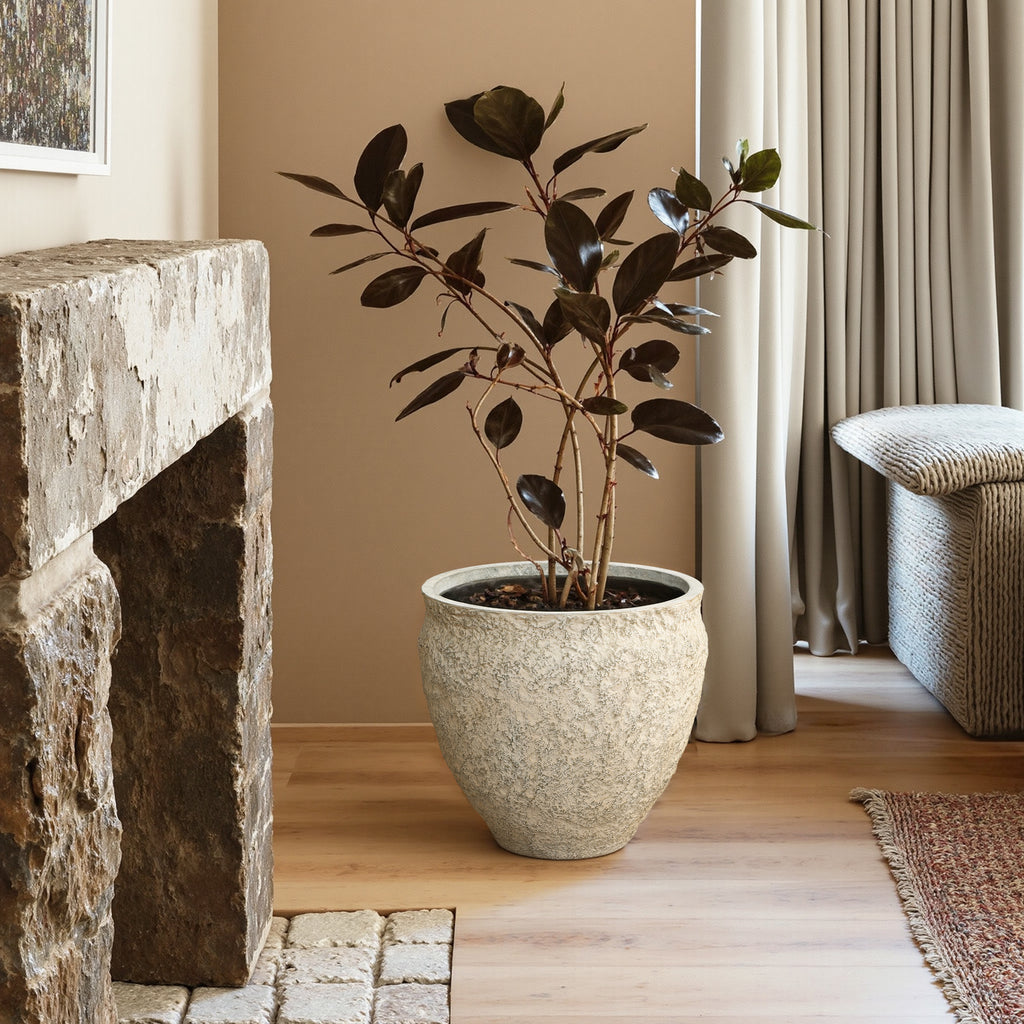 Hometopia Blumentopf Groß, Rund Übertöpfe Betonoptik für Außen & Innen, Massiver Pflanzkübel mit Drainage-Loch ideal für Wohnzimmer, Küche und Balkon (Hellgrau, Ø42xH37 cm)