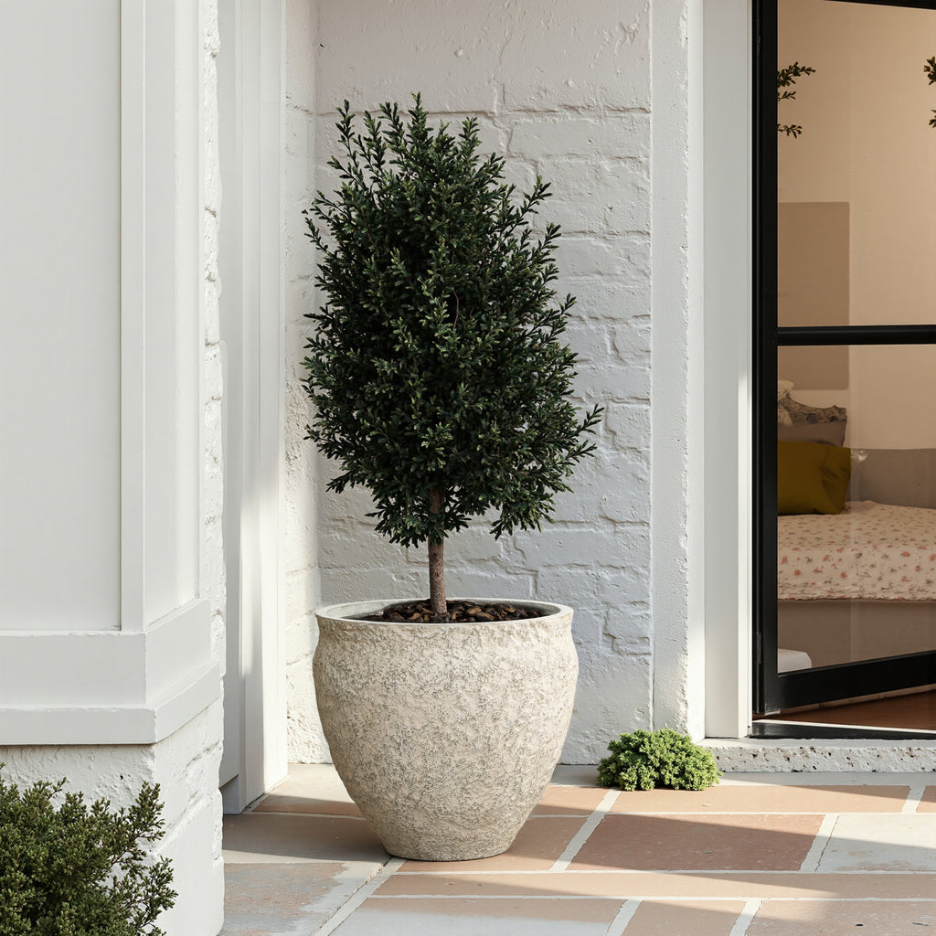 Hometopia Blumentopf Groß, Rund Übertöpfe Betonoptik für Außen & Innen, Massiver Pflanzkübel mit Drainage-Loch ideal für Wohnzimmer, Küche und Balkon (Hellgrau, Ø42xH37 cm)