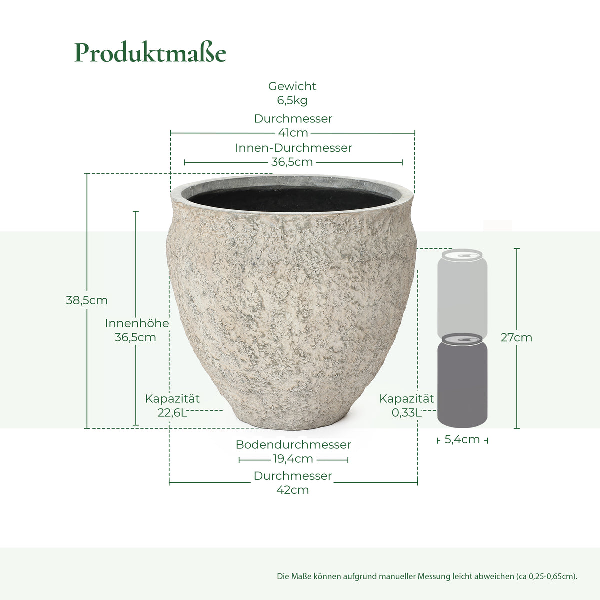 Hometopia Blumentopf Groß, Rund Übertöpfe Betonoptik für Außen & Innen, Massiver Pflanzkübel mit Drainage-Loch ideal für Wohnzimmer, Küche und Balkon (Hellgrau, Ø42xH37 cm)