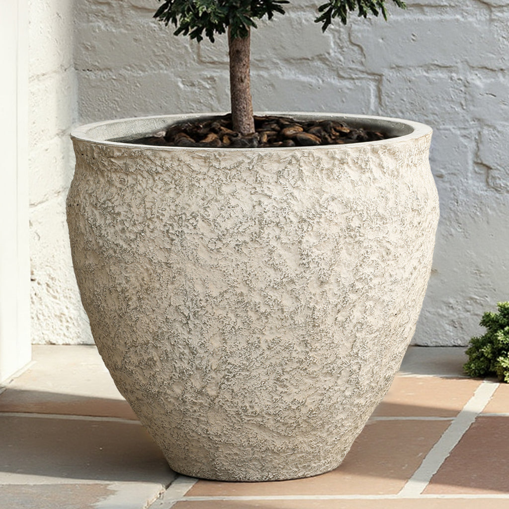Hometopia Blumentopf Groß, Rund Übertöpfe Betonoptik für Außen & Innen, Massiver Pflanzkübel mit Drainage-Loch ideal für Wohnzimmer, Küche und Balkon (Hellgrau, Ø42xH37 cm)