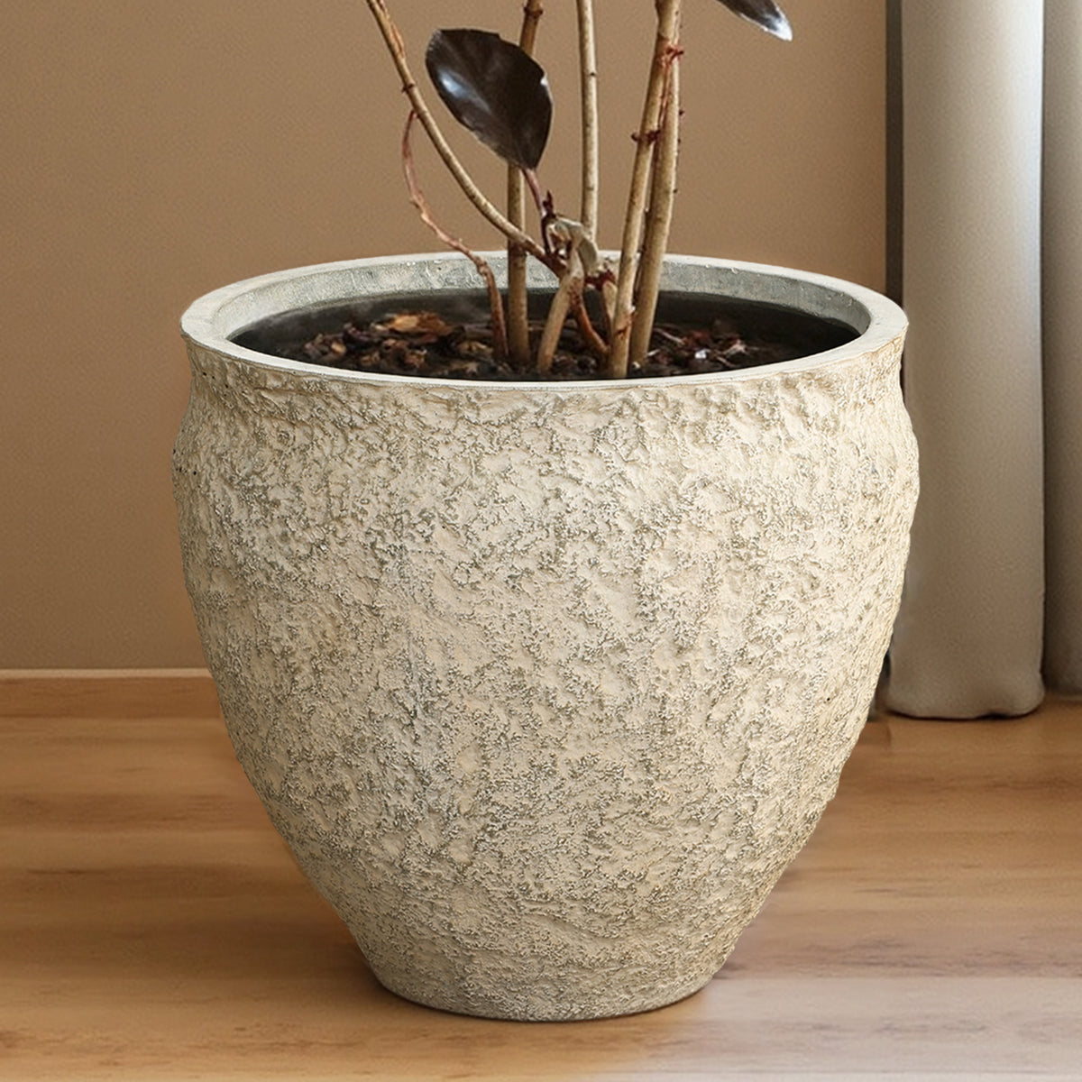 Hometopia Blumentopf Groß, Rund Übertöpfe Betonoptik für Außen & Innen, Massiver Pflanzkübel mit Drainage-Loch ideal für Wohnzimmer, Küche und Balkon (Hellgrau, Ø42xH37 cm)