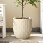 Hometopia Blumentopf Vintage mit Ablaufloch Frostsicher Formstabil für Außen & Innen, Massiver Pflanzkübel mit Drainage-Loch ideal für Wohnzimmer, Küche und Balkon (Altweiß, Ø37xH30cm)