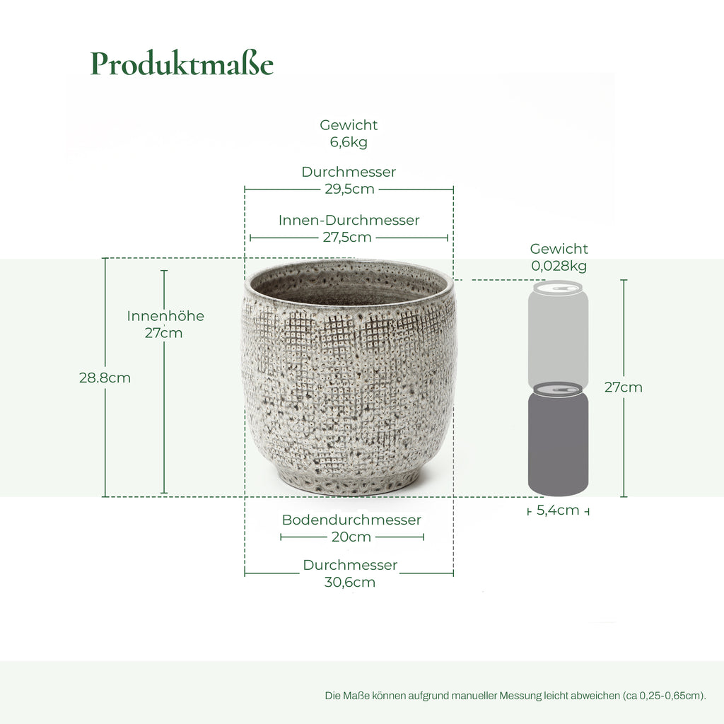 Hometopia Keramik Blumentopf Groß, Round Übertöpfe Außen & Innen, Massiver Pflanzkübel mit Drainage-Loch ideal für Wohnzimmer, Küche und Balkon (Graues, Ø30xH28cm)