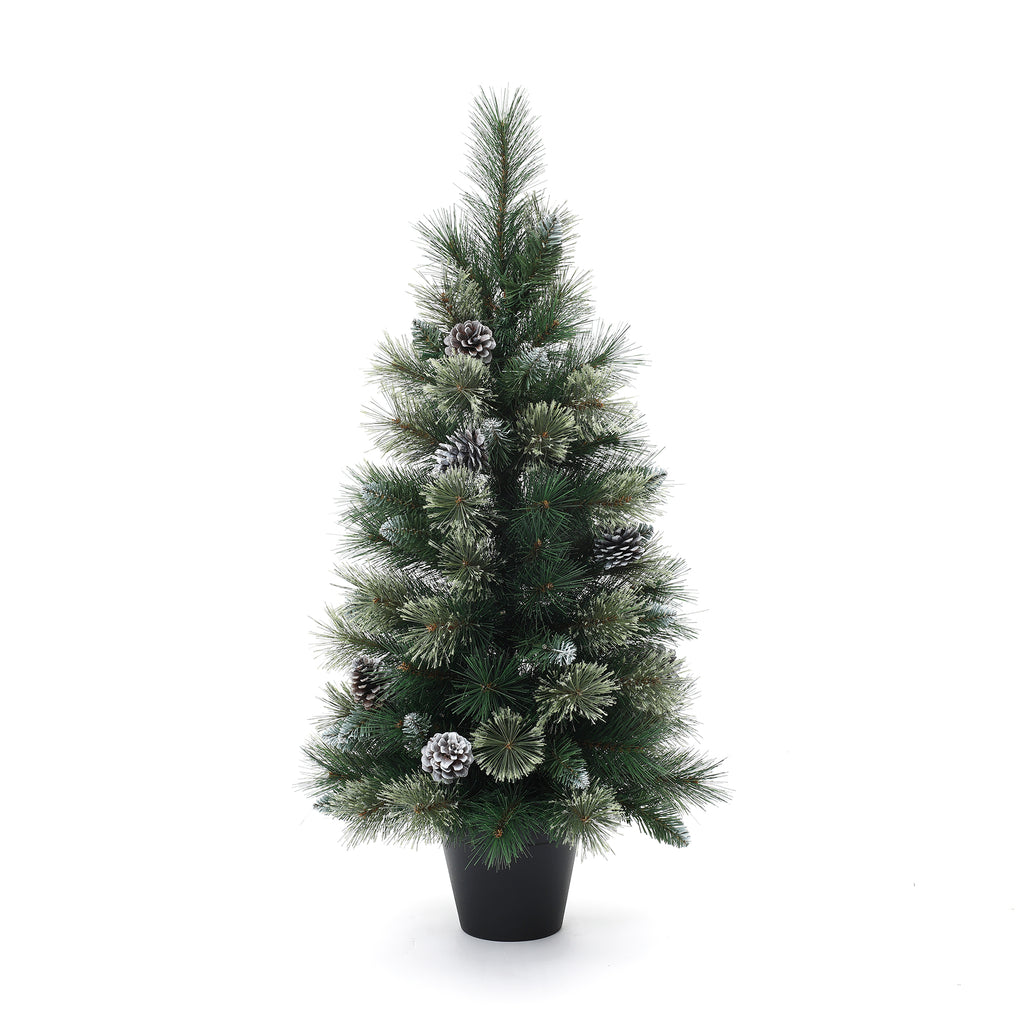 90 cm künstlicher Weihnachtsbaum mit integrierter LED-Beleuchtung und Tannenzapfen-Dekor