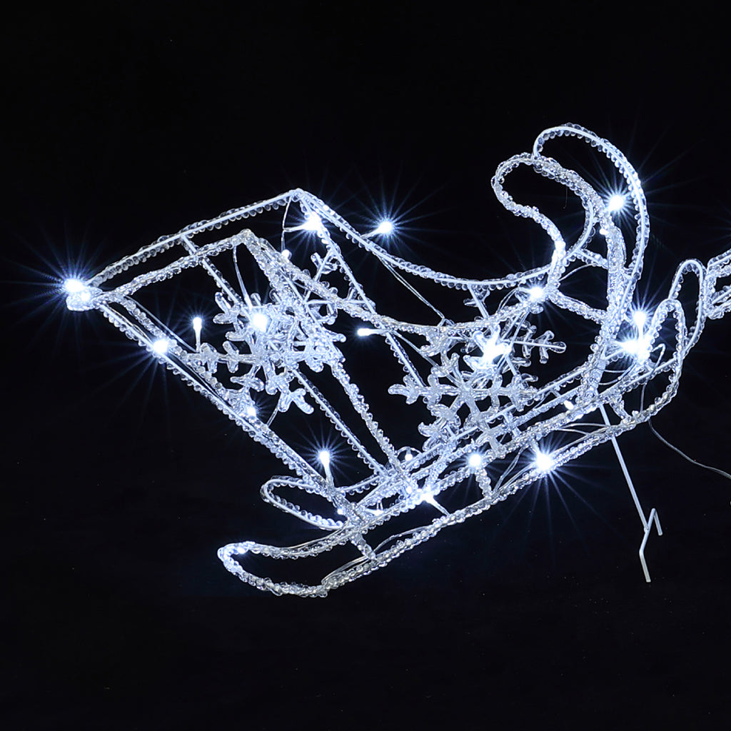 2 LED-Rentiere mit Schlitten – Weihnachtsdeko mit kaltweißen Lichtern für Innen- und Außen