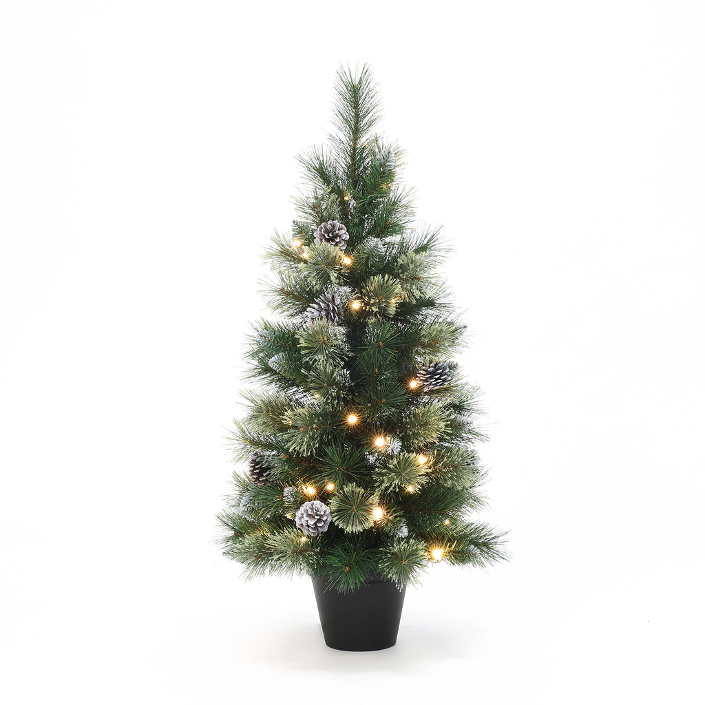 90 cm künstlicher Weihnachtsbaum mit integrierter LED-Beleuchtung und Tannenzapfen-Dekor