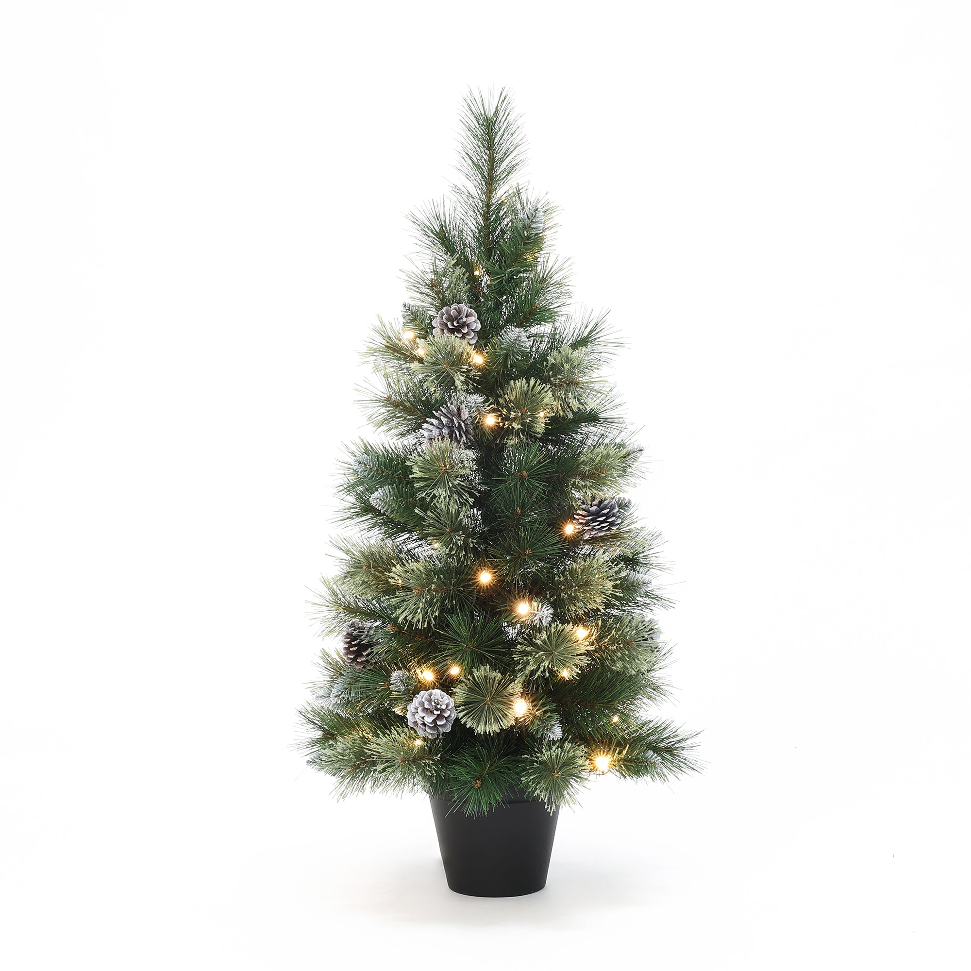 90 cm künstlicher Weihnachtsbaum mit integrierter LED-Beleuchtung und Tannenzapfen-Dekor