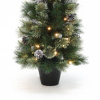 90 cm künstlicher Weihnachtsbaum mit integrierter LED-Beleuchtung und Tannenzapfen-Dekor