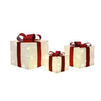 3er-Set LED-Geschenkboxen – Weihnachtsdeko in Weiß mit roten Schleifen