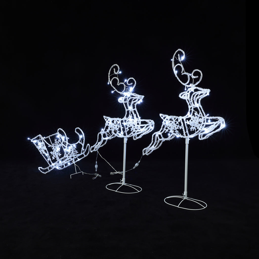 2 LED-Rentiere mit Schlitten – Weihnachtsdeko mit kaltweißen Lichtern für Innen- und Außen