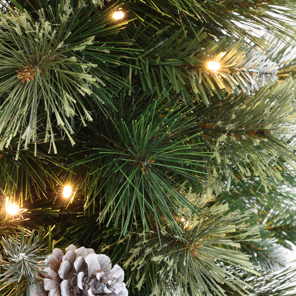 90 cm künstlicher Weihnachtsbaum mit integrierter LED-Beleuchtung und Tannenzapfen-Dekor