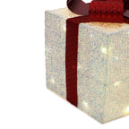 3er-Set LED-Geschenkboxen – Weihnachtsdeko in Weiß mit roten Schleifen