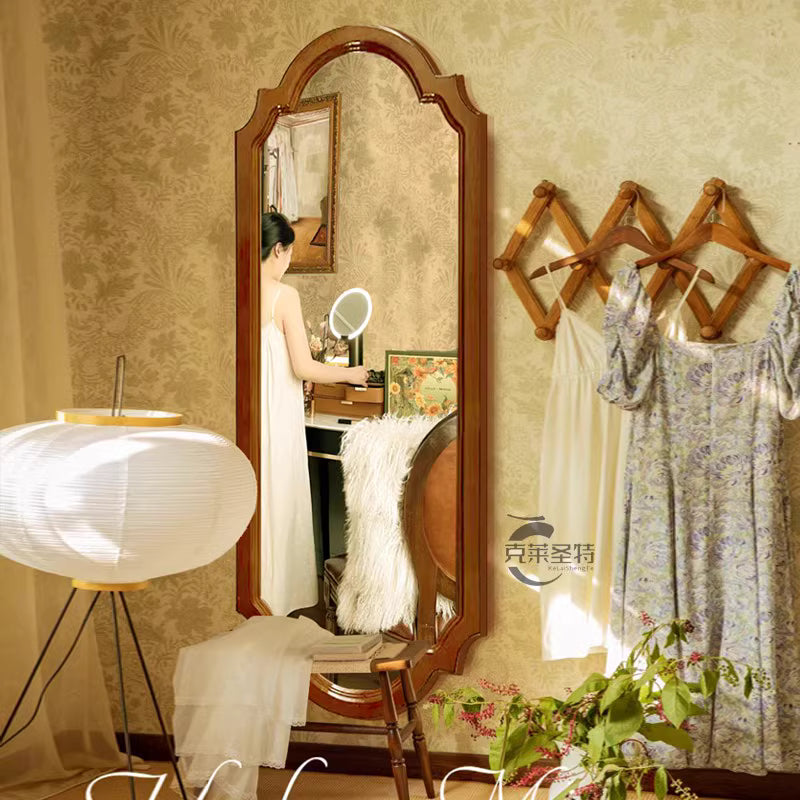 Jean-Serie Runder Rechteck-Wandspiegel mit Holzrahmen