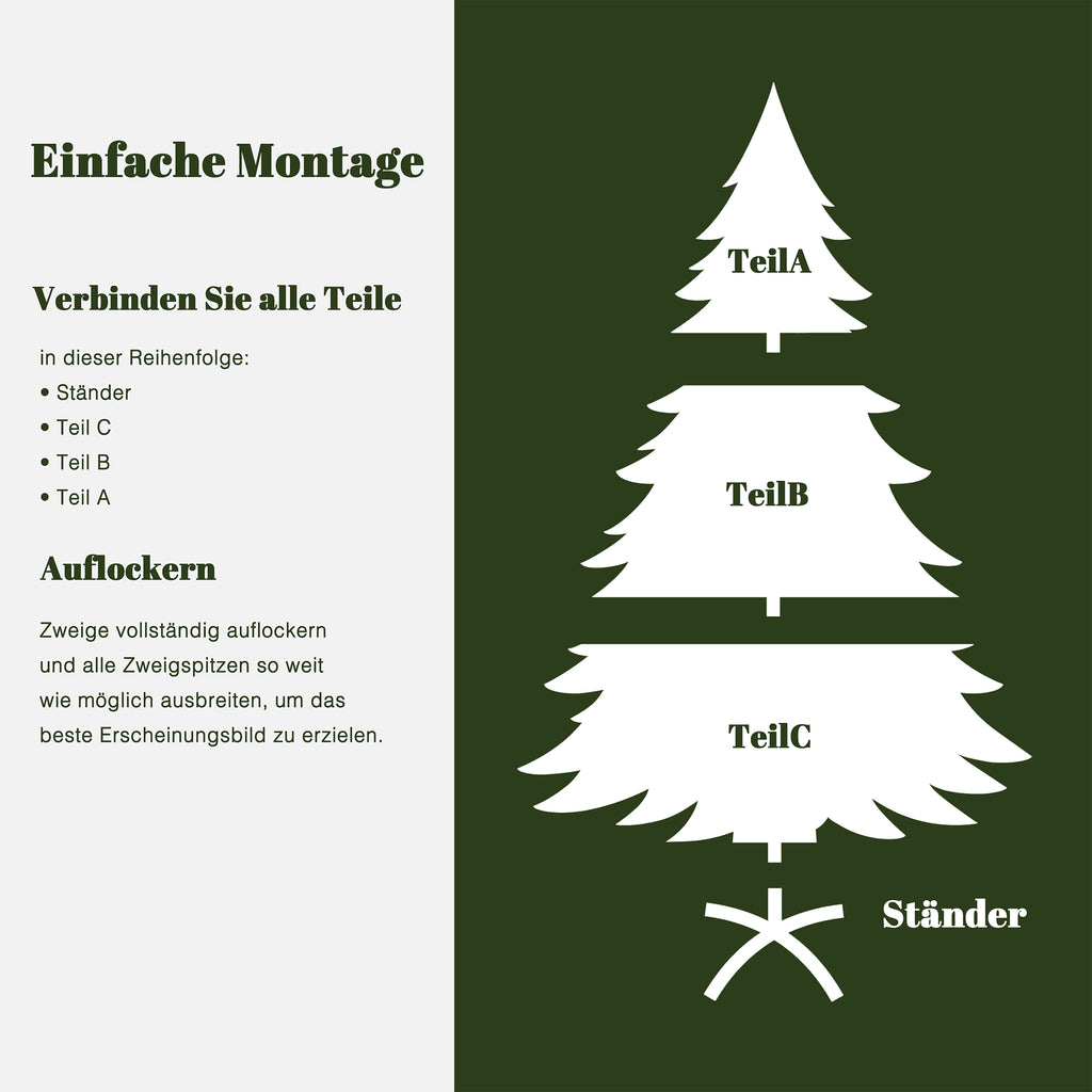180 cm künstlicher Weihnachtsbaum – Extra dicht mit 3695 Zweige (PE+PVC), Ø 130 cm, inkl. stabilem Metallständer
