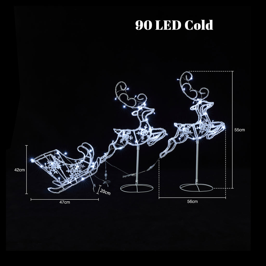 2 LED-Rentiere mit Schlitten – Weihnachtsdeko mit kaltweißen Lichtern für Innen- und Außen