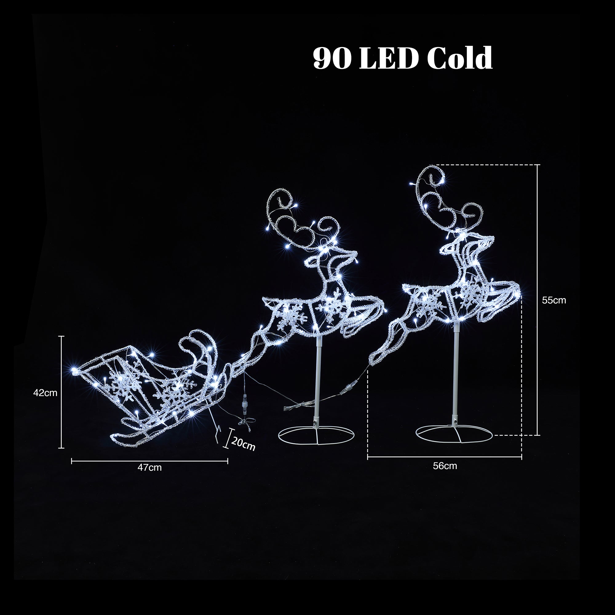 2 LED-Rentiere mit Schlitten – Weihnachtsdeko mit kaltweißen Lichtern für Innen- und Außen