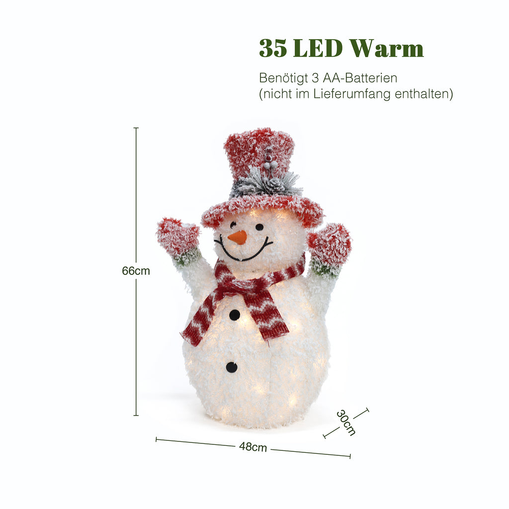 LED-Schneemann mit Schneeeffekt – Leuchtfigur mit rotem Hut, Schal und Handschuhen für Innen und Außen