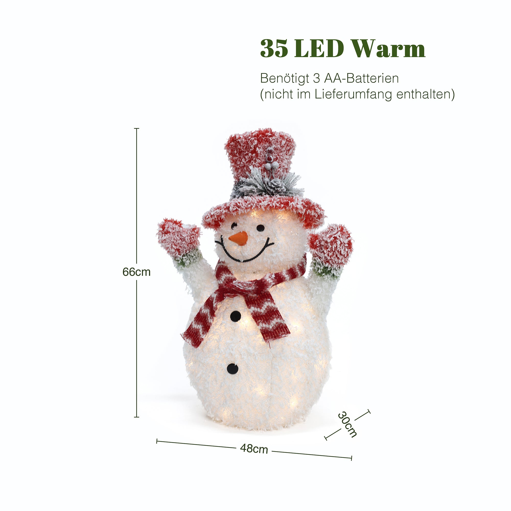 LED-Schneemann mit Schneeeffekt – Leuchtfigur mit rotem Hut, Schal und Handschuhen für Innen und Außen