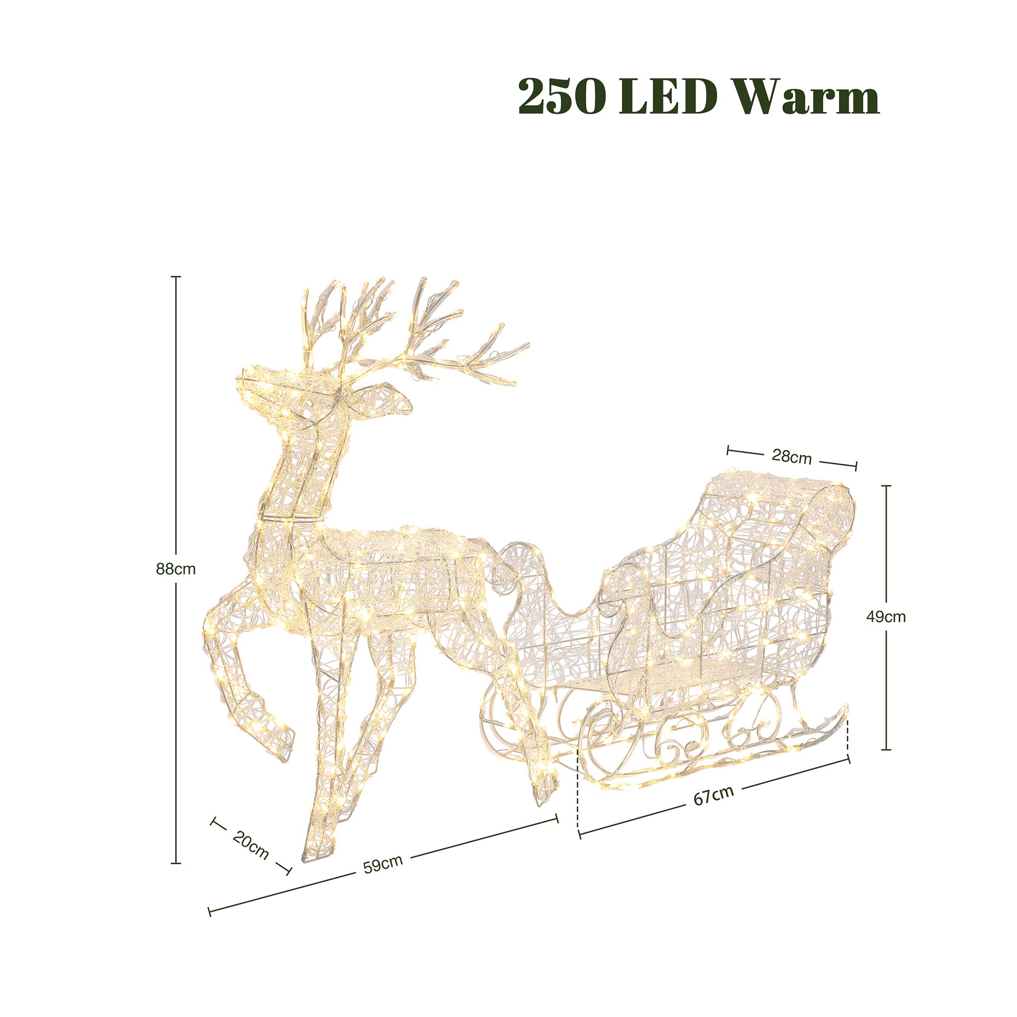 LED-Rentier mit Schlitten – Weihnachtsdeko mit warmweißen Lichtern für Innen und Außen