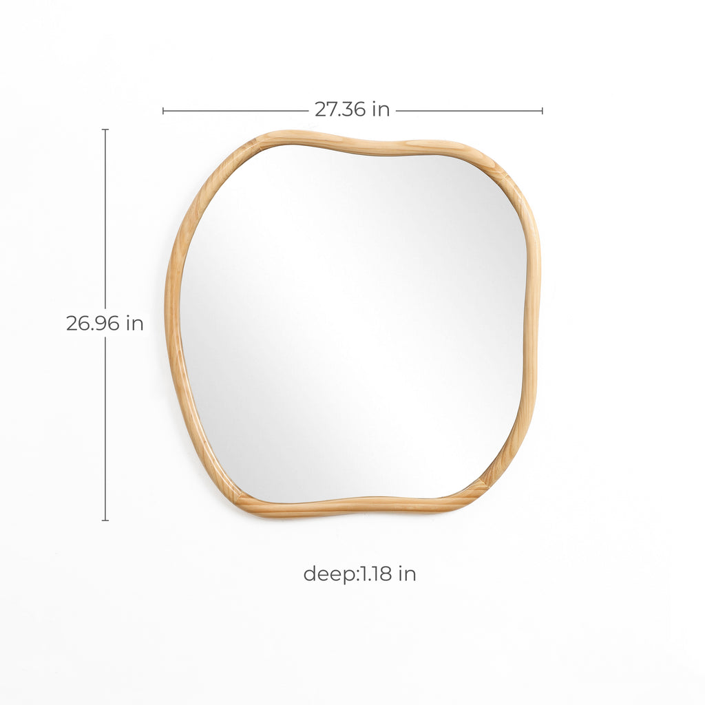Irregulärer Wandspiegel aus Naturkiefer – Organische Form mit Holzrahmen