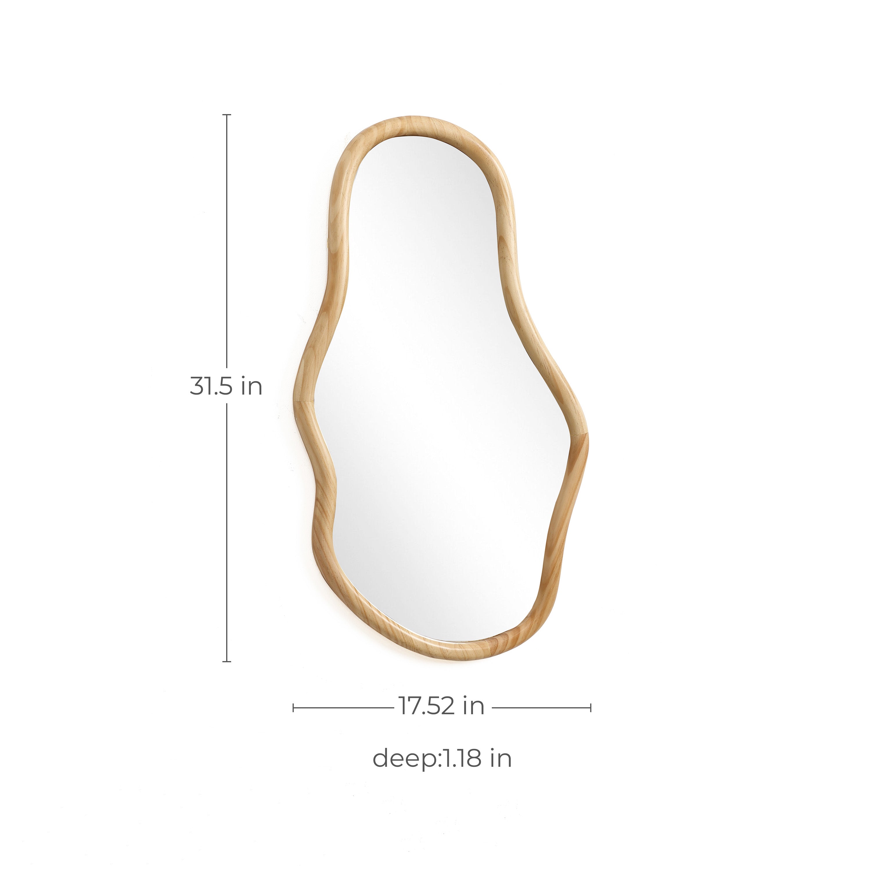 Wandspiegel mit organischer Form und Kiefernholzrahmen