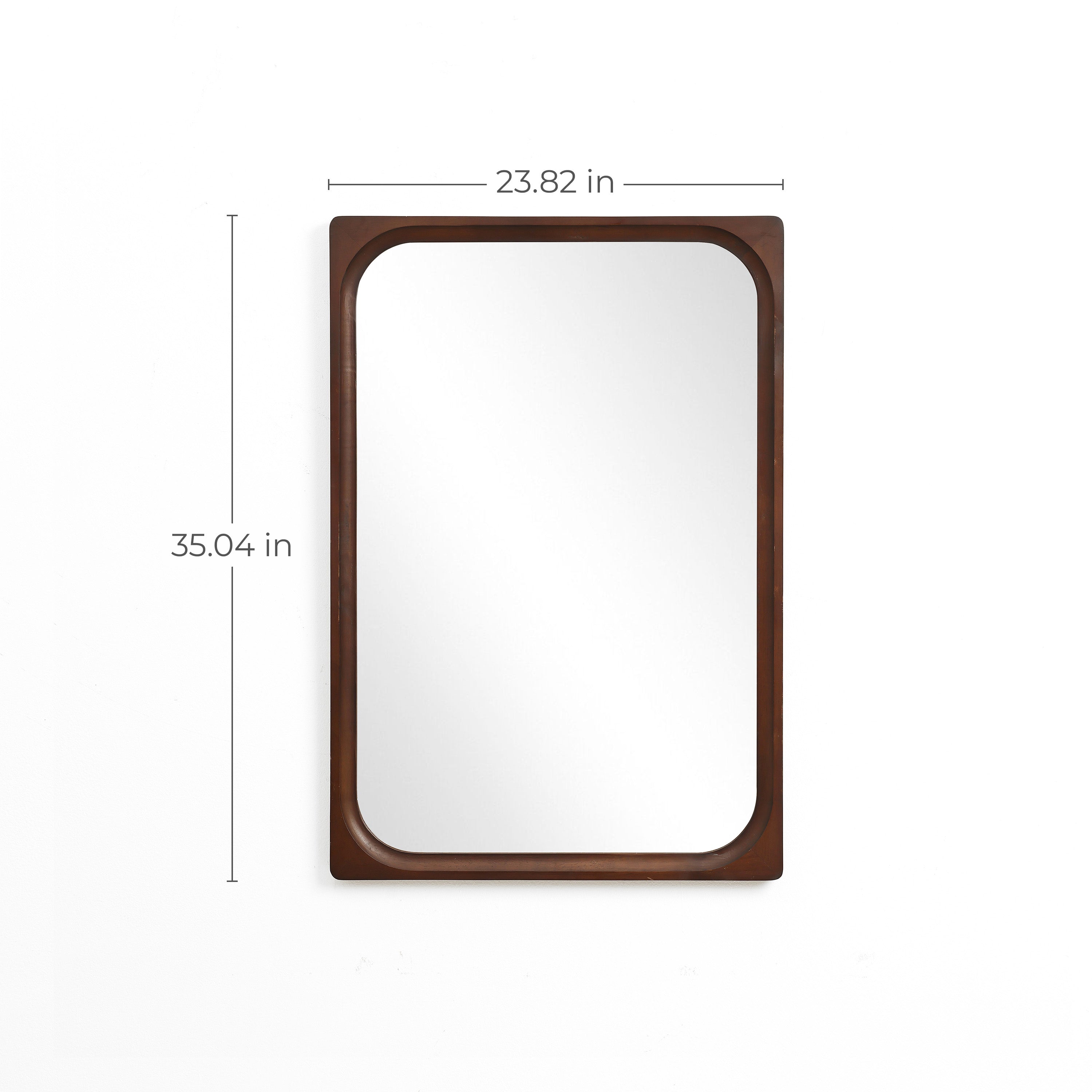 Rechteckiger Wandspiegel mit Gummibaumholzrahmen 89 cm hoch als Schminktischspiegel