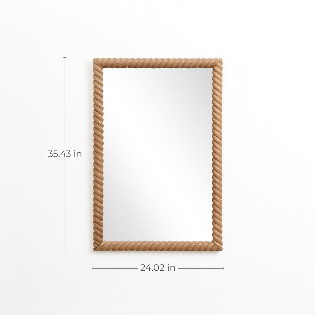 Rechteckiger Wandspiegel mit Buchenholzrahmen 90 cm hoch als Akzent- und Schminktischspiegel