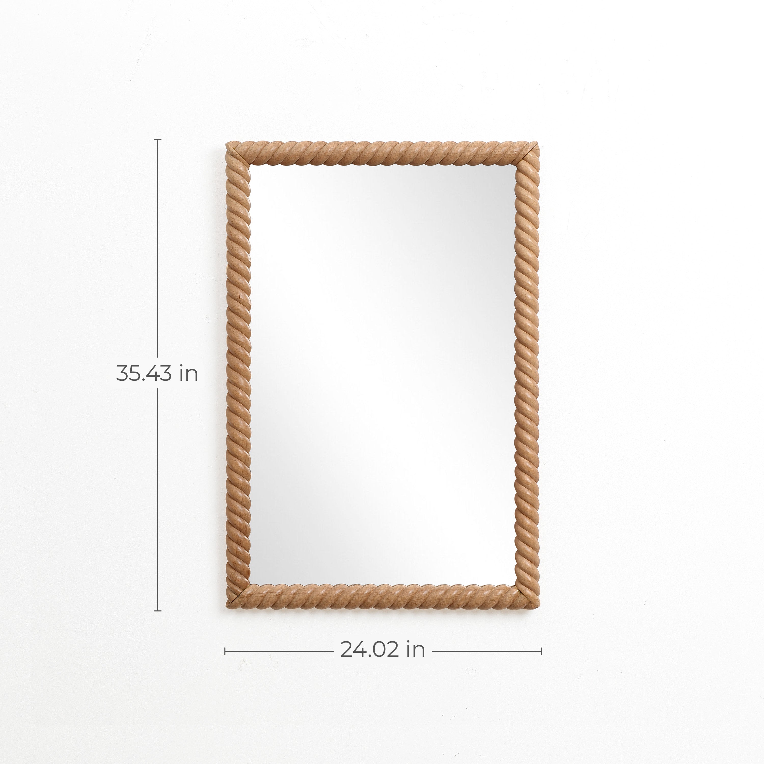 Rechteckiger Wandspiegel mit Buchenholzrahmen 90 cm hoch als Akzent- und Schminktischspiegel