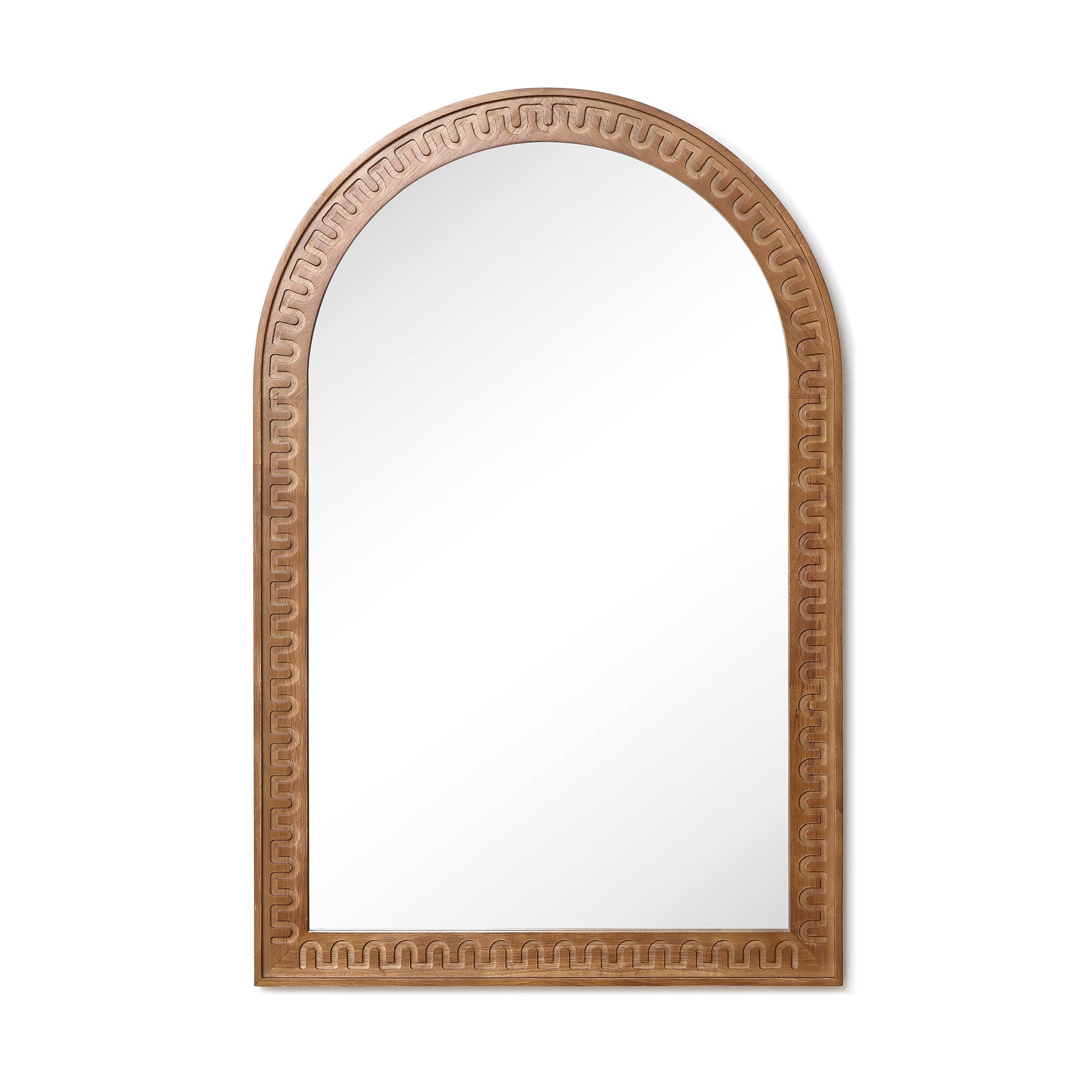 Arkaden-Form Holz-Wandspiegel mit Meander-Muster – Rustikal-Eleganter Ganzkörper-Spiegel