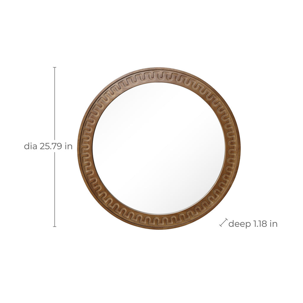 Runder Holz-Wandspiegel mit Meander-Muster – Rustikal-Eleganter Deko-Spiegel