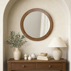 Runder Holz-Wandspiegel mit Meander-Muster – Rustikal-Eleganter Deko-Spiegel