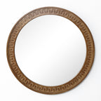 Runder Holz-Wandspiegel mit Meander-Muster – Rustikal-Eleganter Deko-Spiegel