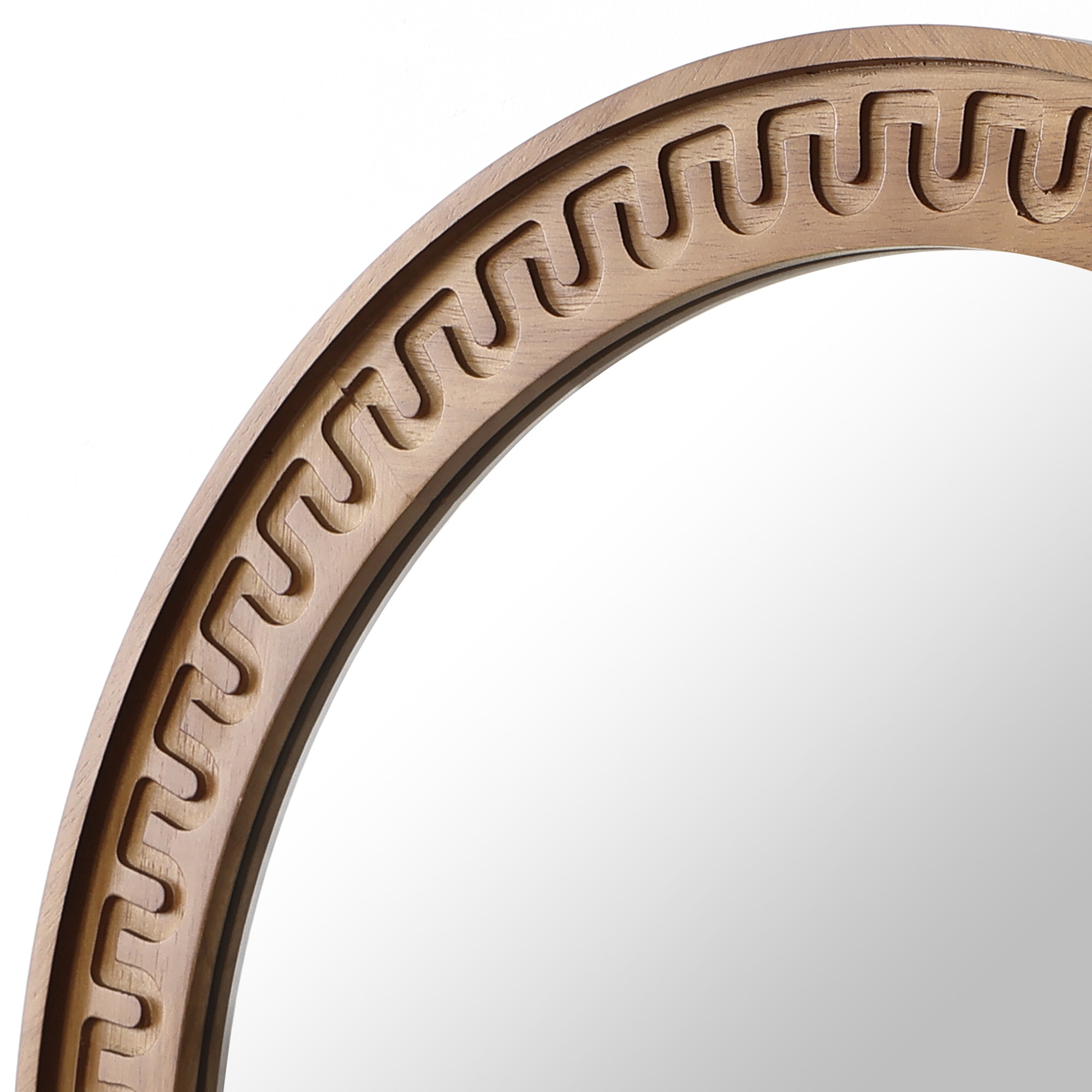 Runder Holz-Wandspiegel mit Meander-Muster – Rustikal-Eleganter Deko-Spiegel