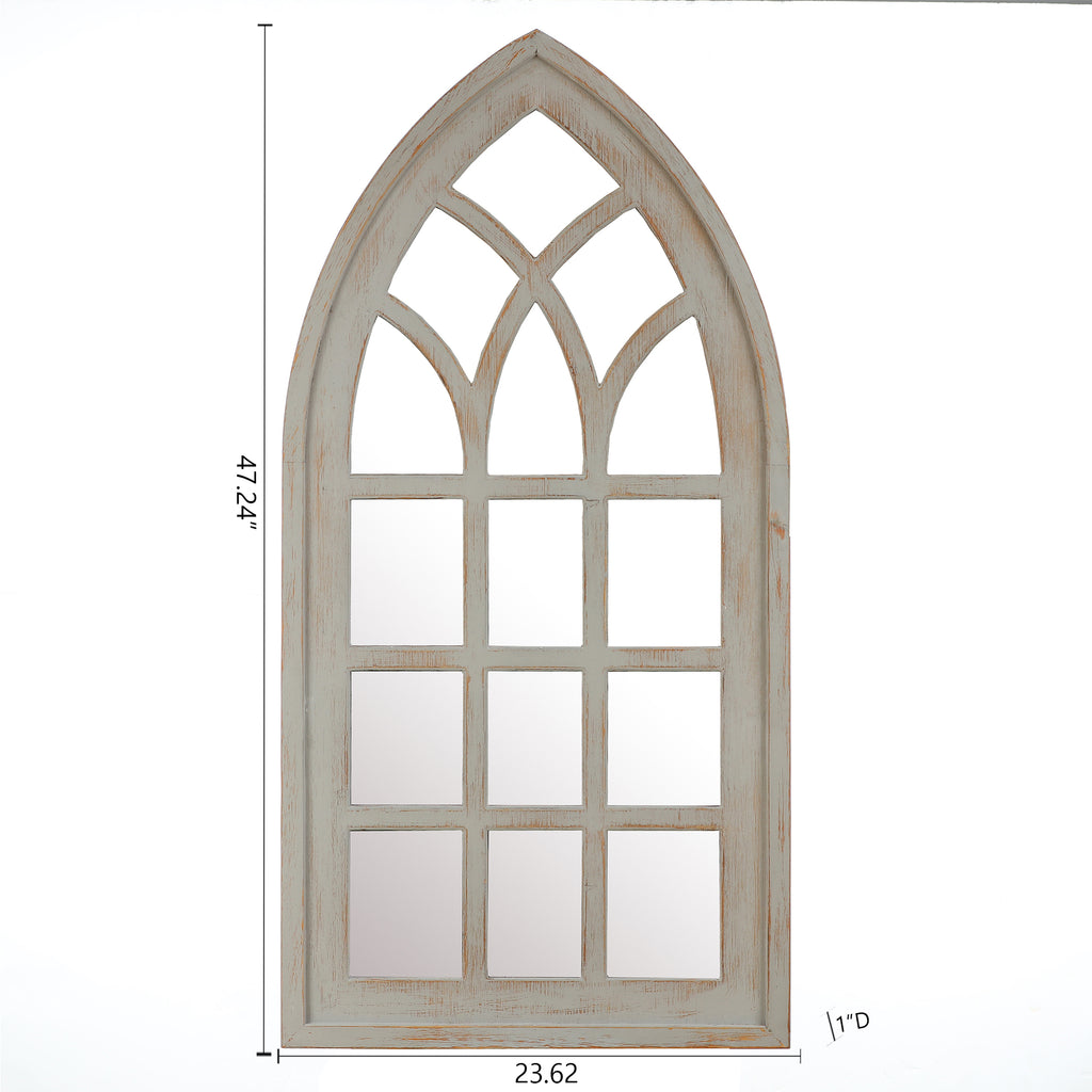 Gotisches Kirchenfenster-Deko-Spiegel – Rustikaler Holzrahmen mit spitzbogiger Form für Wohnraum