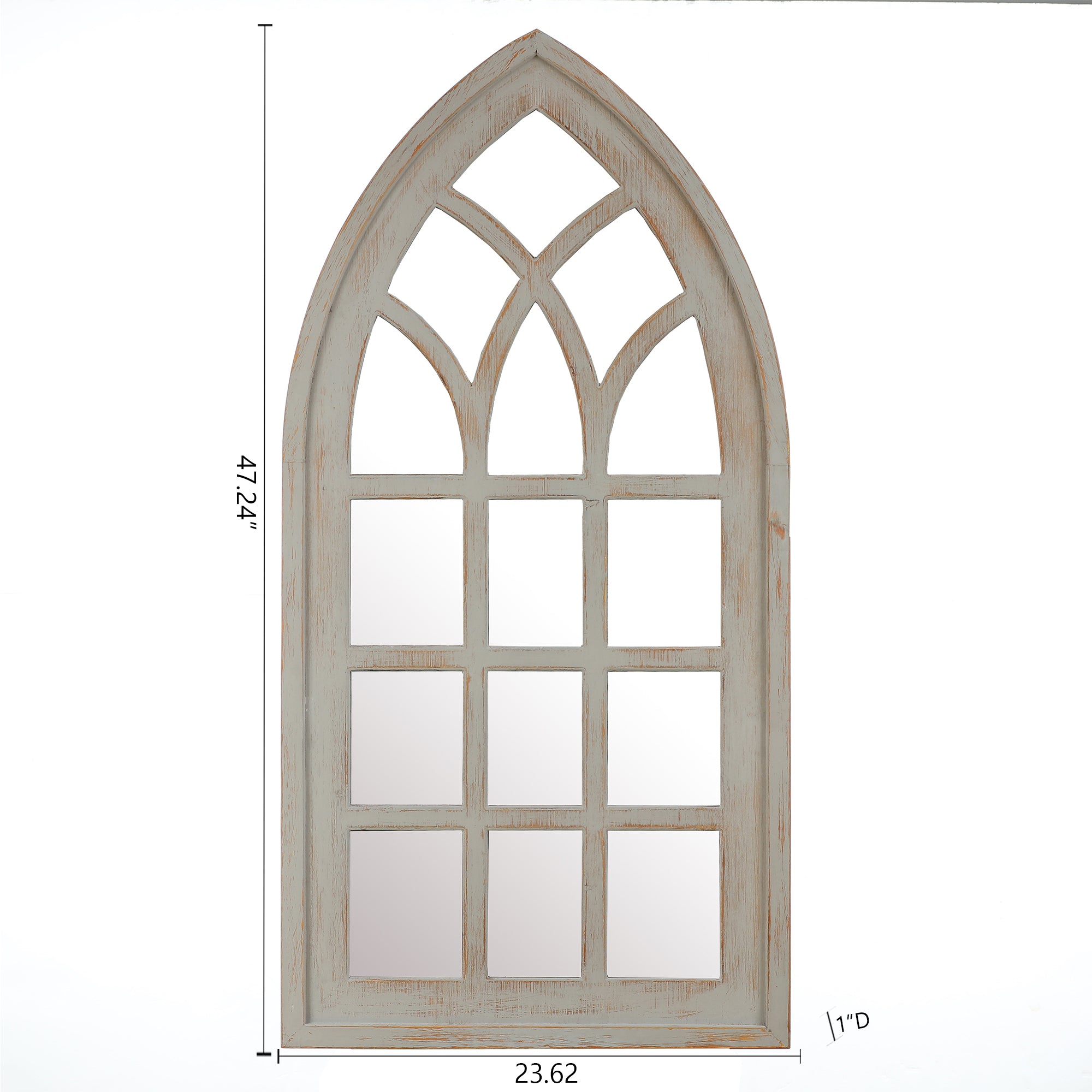Gotisches Kirchenfenster-Deko-Spiegel – Rustikaler Holzrahmen mit spitzbogiger Form für Wohnraum