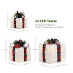 3er-Set LED-Geschenkboxen – Weihnachtsdeko im Plüsch-Design mit karierten Schleifen und Beeren