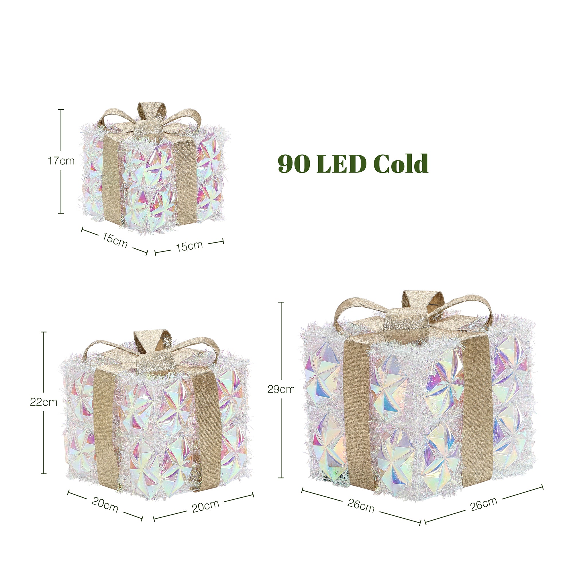 3er-Set Weihnachtsgeschenk-Deko mit goldenen Schleifen