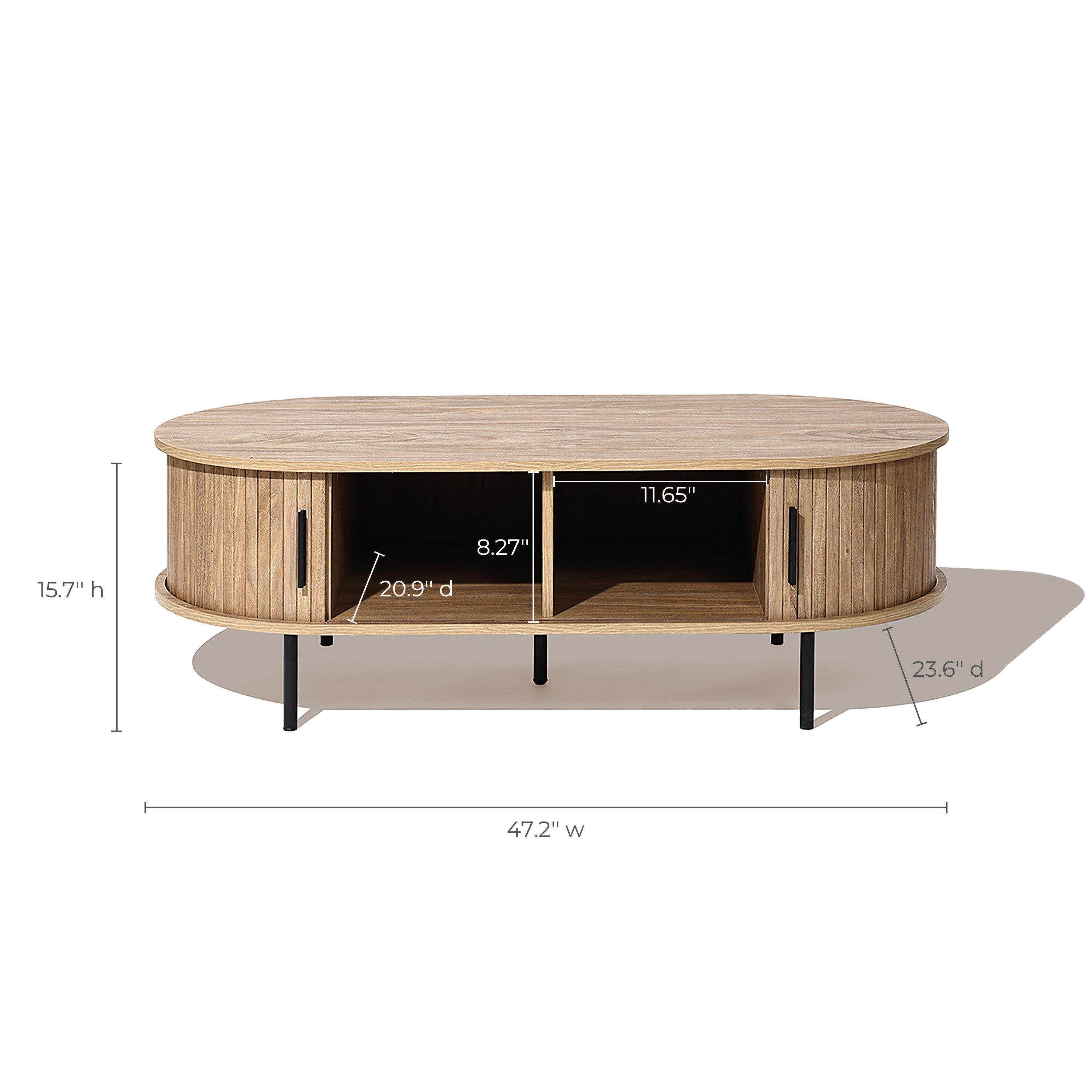 Ovaler Couchtisch mit Stauraum und Holzoptik