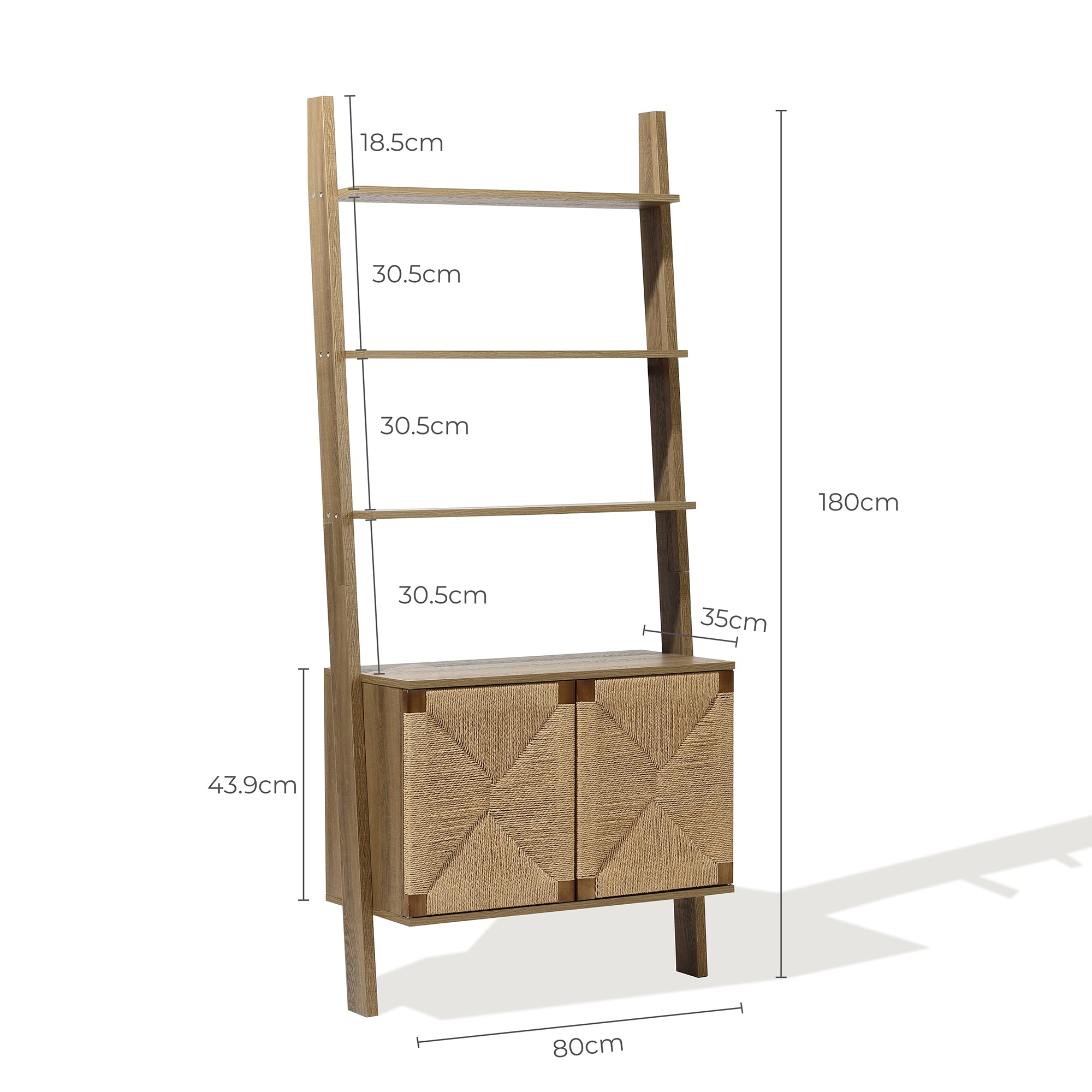 Regal im Vintage-Naturstil aus Holz – Aufbewahrungsregal mit 2 Türen und Flecht-Front