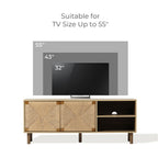 Mid-Century TV-Lowboard 140 cm mit Stauraum und Front mit Jutegeflecht