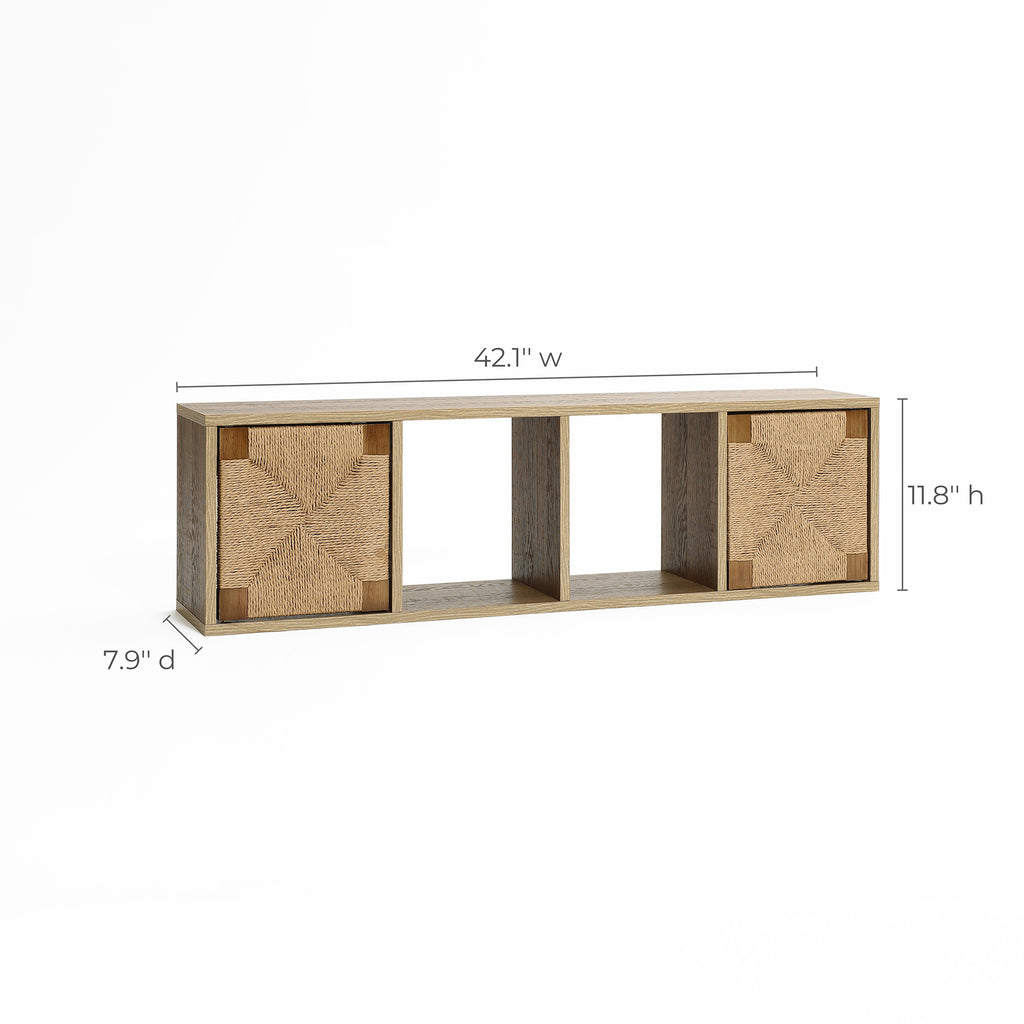 Hängendes Wandregal mit Jutegeflecht-Türen – 107 cm