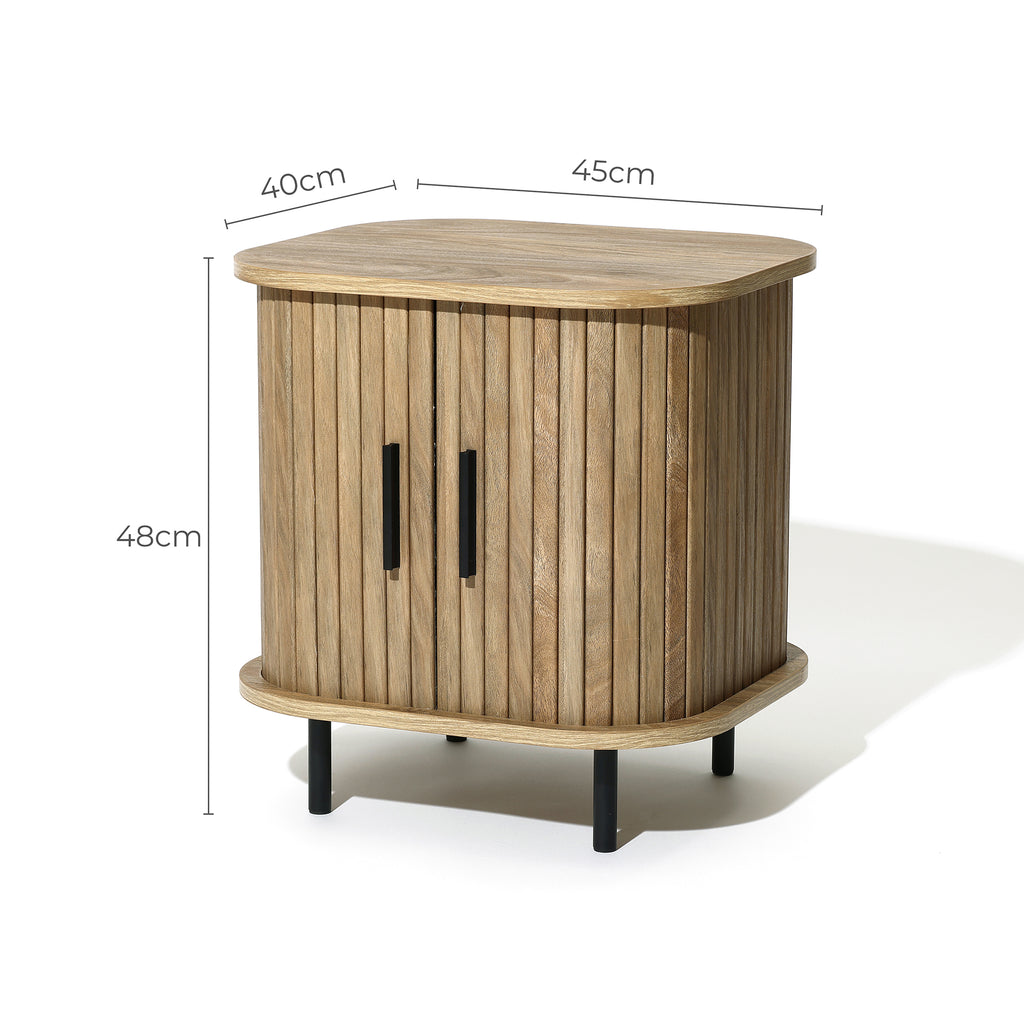 Nachttisch aus Holz im Mid-Century Stil – Beistelltisch mit Rolltür für Schlafzimmer und Wohnzimmer