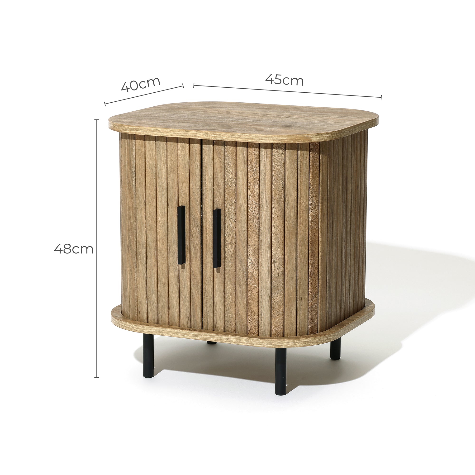 Nachttisch aus Holz im Mid-Century Stil – Beistelltisch mit Rolltür für Schlafzimmer und Wohnzimmer