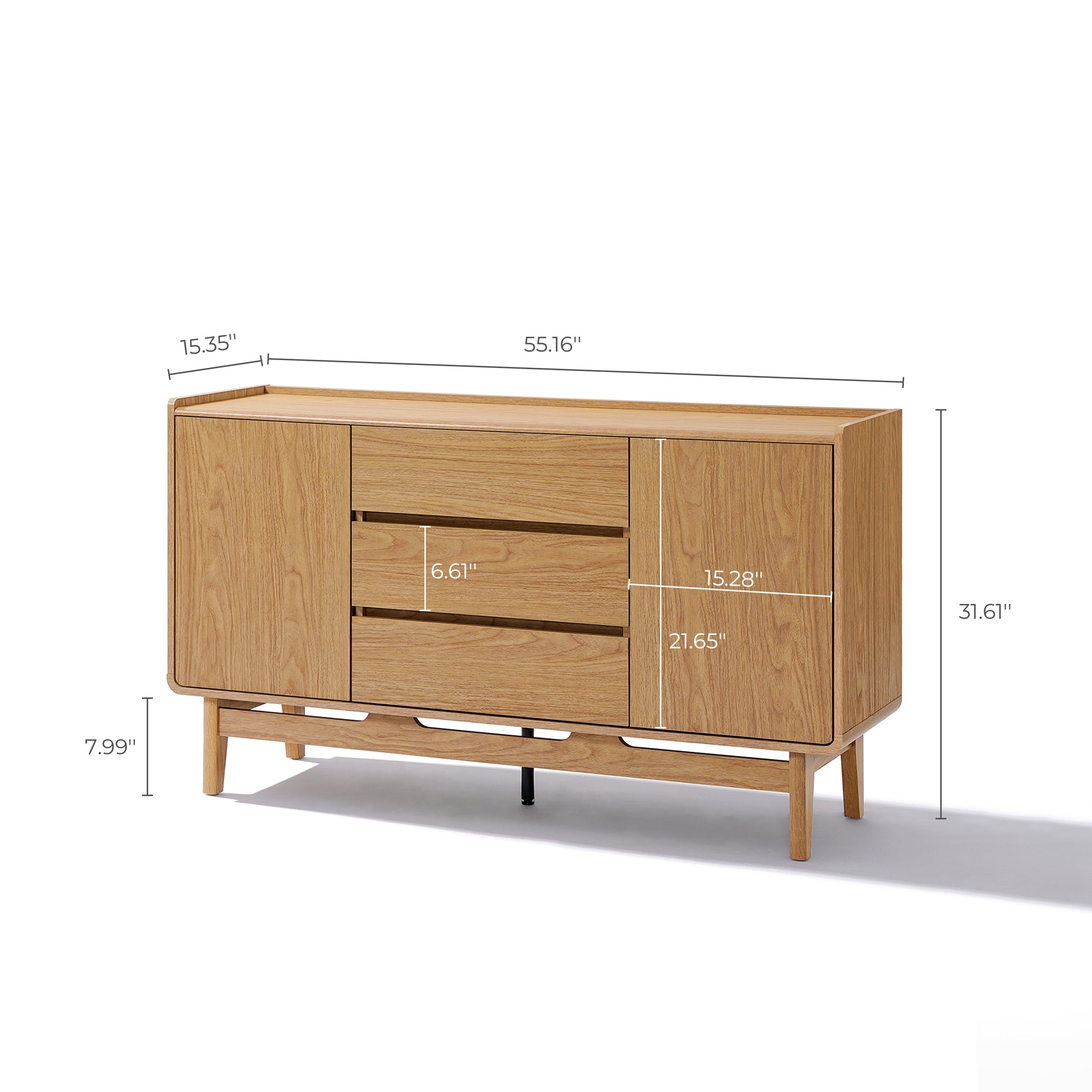 Modernes Sideboard in Eichenoptik mit 3 Schubladen und 2 Türen – 140 cm