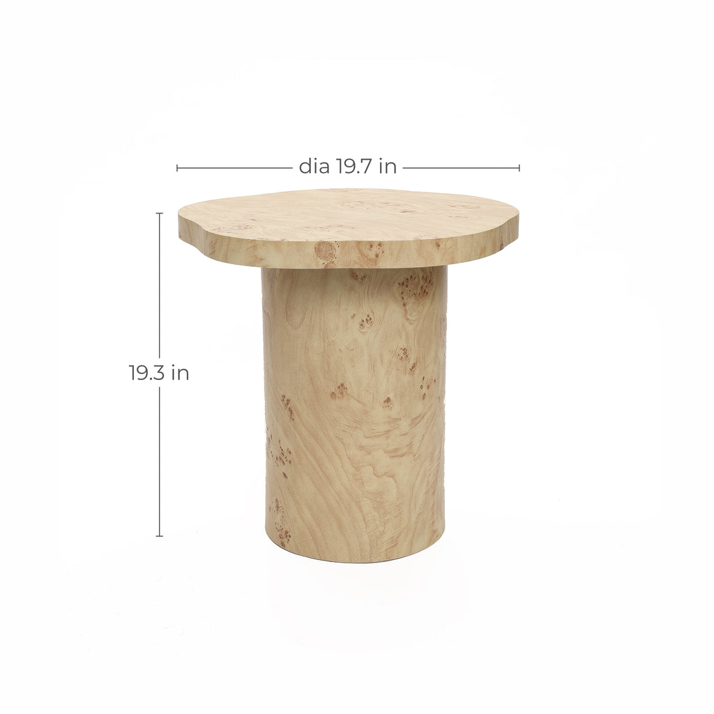 Beistelltisch in Maserholz-Optik mit zylindrischem Fuß