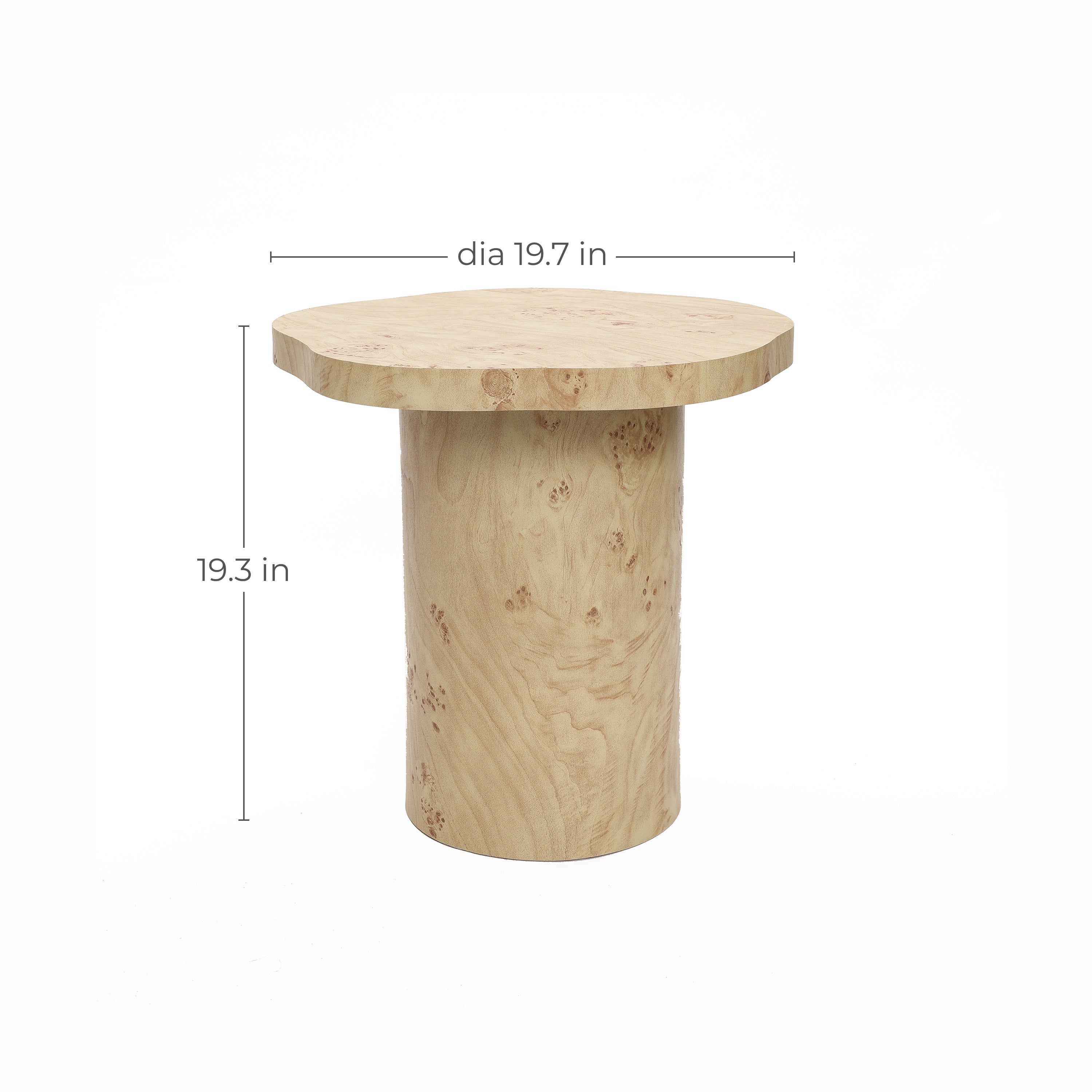 Beistelltisch in Maserholz-Optik mit zylindrischem Fuß