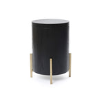 Runder Beistelltisch mit Stauraum, Schwarz Holzoptik und Gold Metallgestell