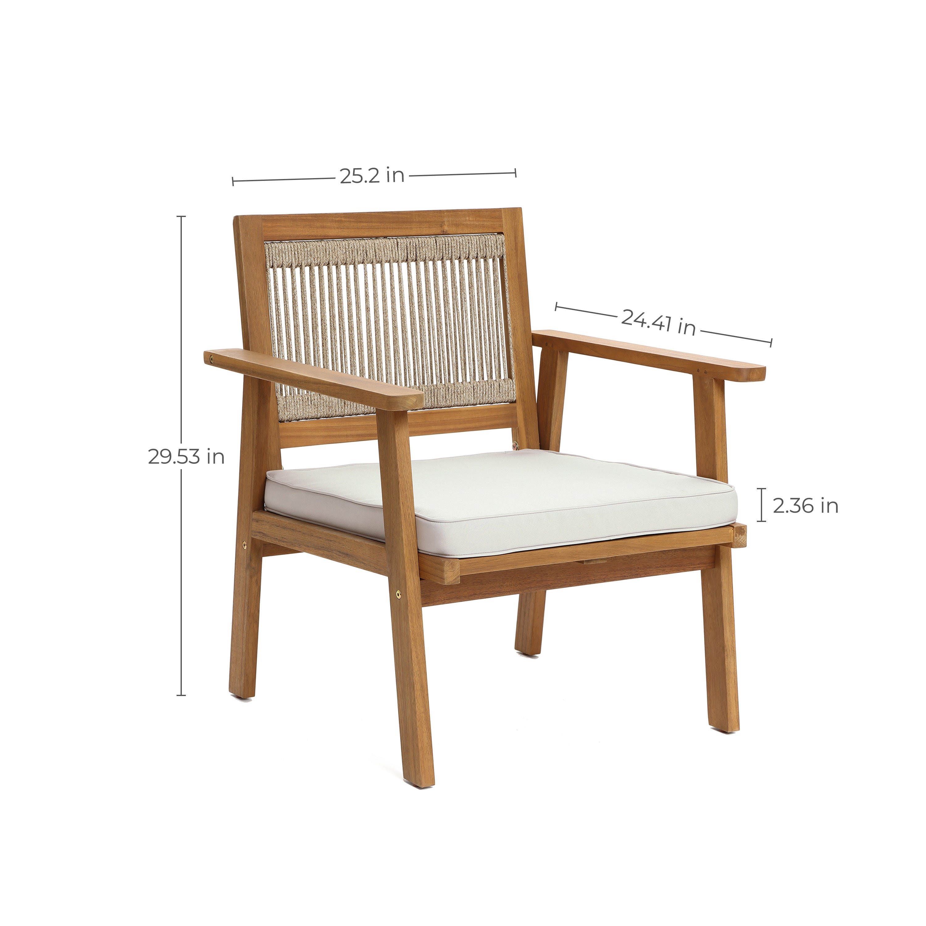 2er-Set Gartenstühle aus Akazienholz mit Armlehnen und Kissen