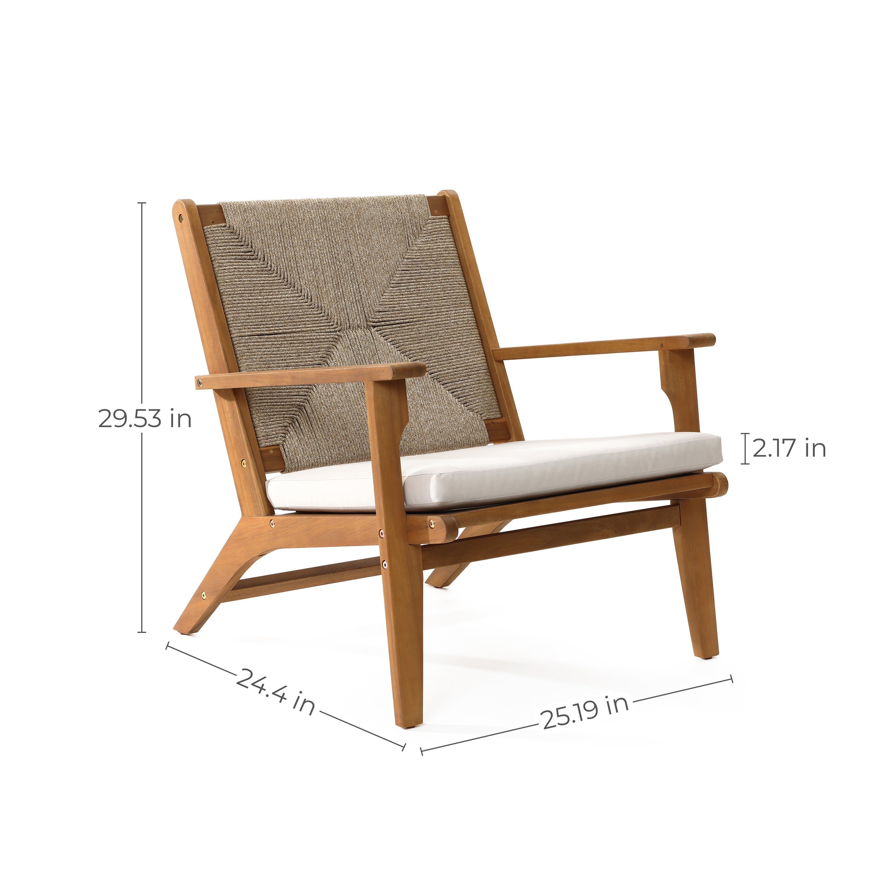 Outdoor-Sessel aus Akazienholz mit Seilgeflecht und Kissen