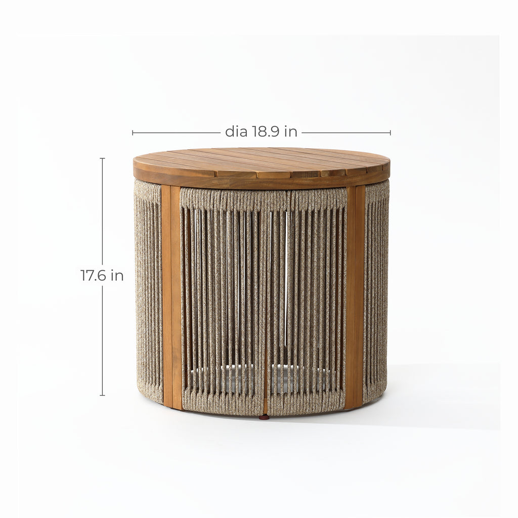 Runder Beistelltisch aus Akazienholz mit Seilgeflecht